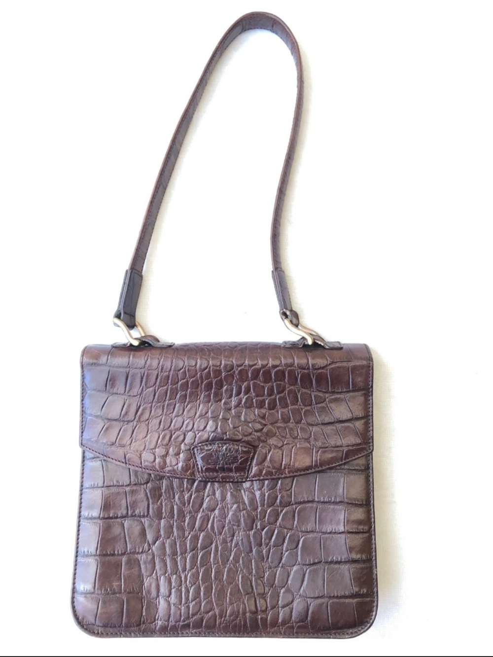 Mulberry Brown Croc-Embossed Leather Messenger Bag